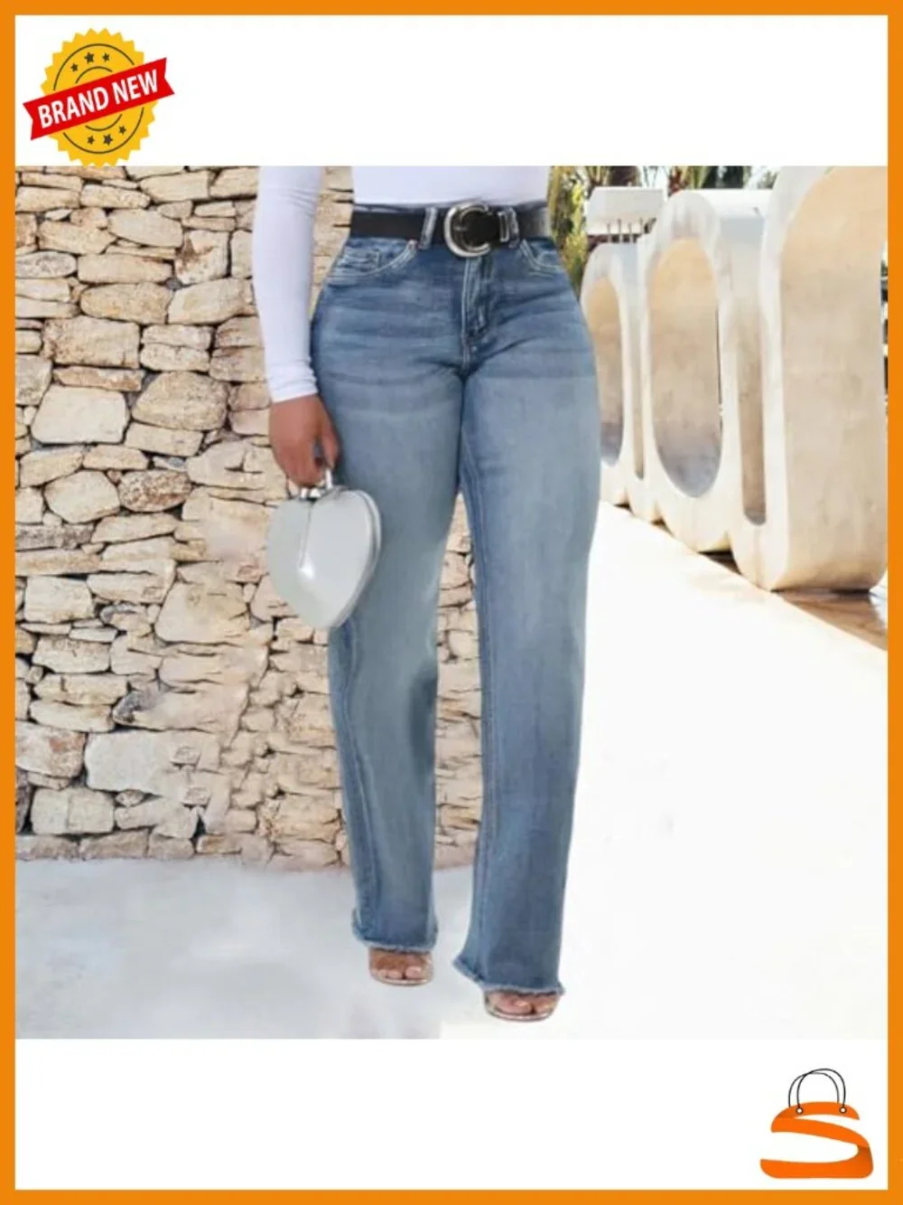 High Waisted Baggy Stretch Wide Leg Straight Jeans Raw Hem
